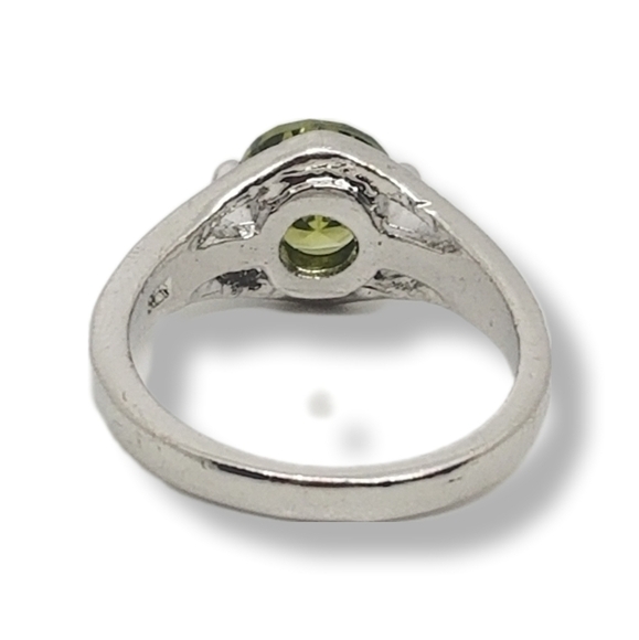 RHODIUM SILVERPLATED LADIES RING SET WITH ROUND BRILLIANT CUT GREEN CZ STONE - Picture 5 of 5